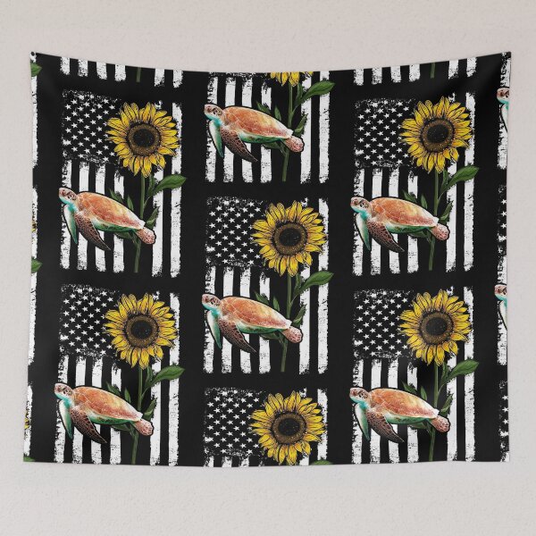 Item preview, Turtle Sunflower Black White American Flag  designed and sold by WillaldShop.