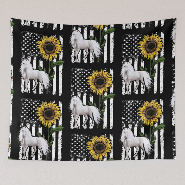 Item preview, Unicorn Sunflower Black White American Flag  designed and sold by WillaldShop.