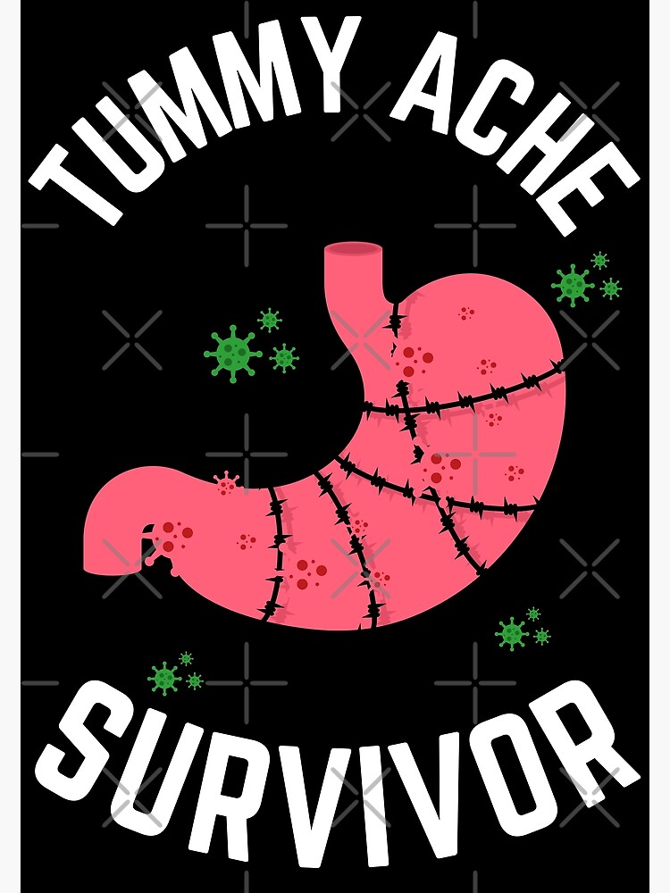 tummy-ache-survivor-v2-white-stomach-ache-funny-illustrative-poster