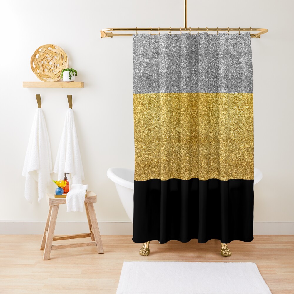 "BLACK GOLD SILVER " Shower Curtain for Sale by eihab Redbubble