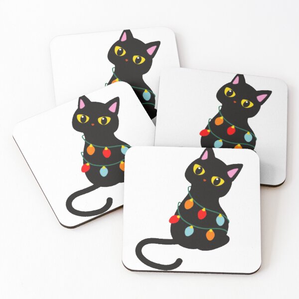 Artikelvorschau, Weihnachtsdekorierte schwarze Katze entworfen und verkauft von Puchi Evans.