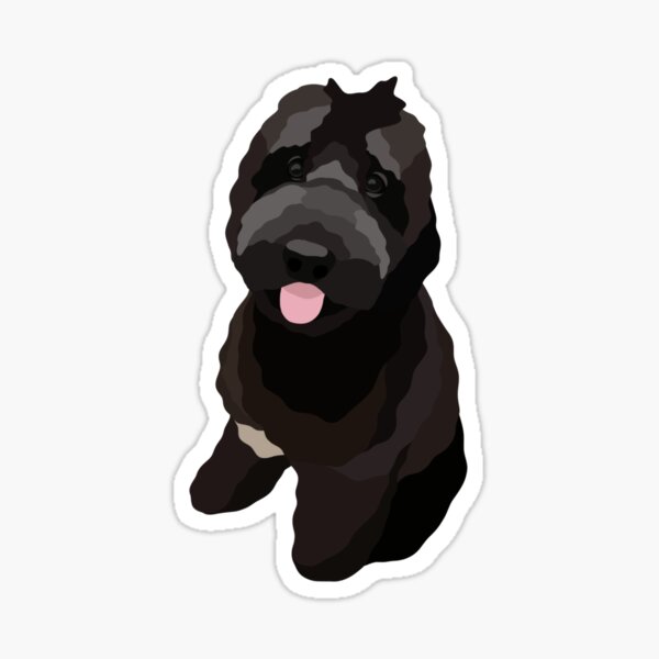 Black Doodle Tongue Out Dog Portrait Digital Illustration Sticker