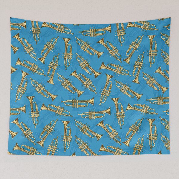 Item preview, Trumpets On Blue Background  designed and sold by CatheriLove.