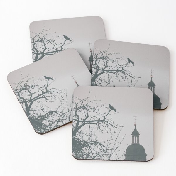 Item preview, Black bird sitting on a tree in front of a church tower designed and sold by Ingo Menhard.