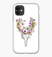 Deer skull watercolor flowers antlers iPhone Case