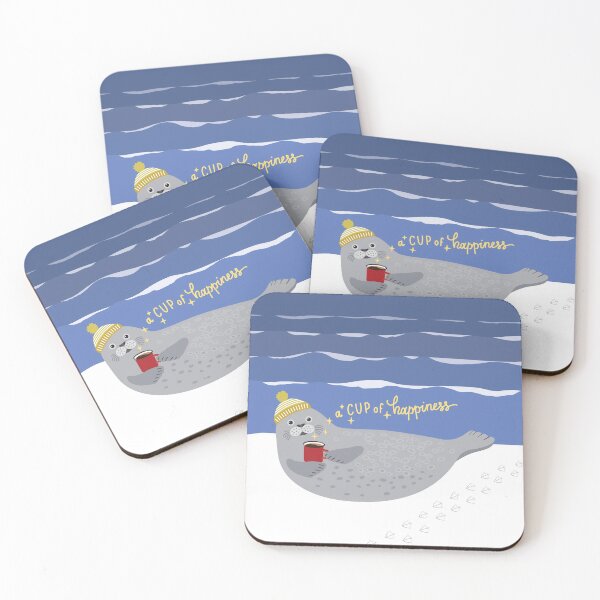 Item preview, Cute seal and lettering a cup of happiness  designed and sold by Darina Gulbina.