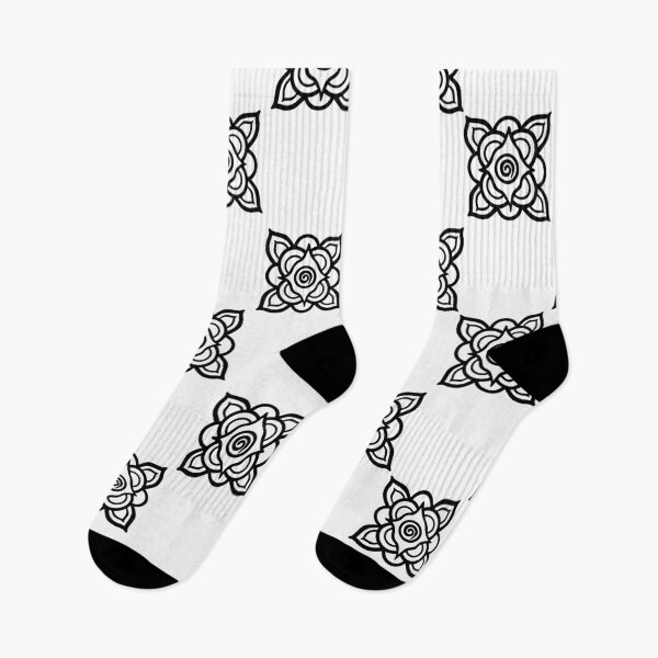 Aperçu de l'œuvre Rose stylisée carrée (noir sur blanc) créée et vendue par Encie-Designs.
