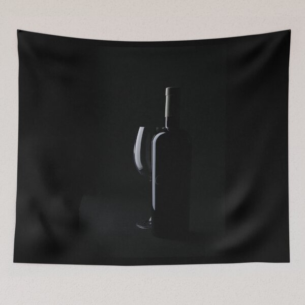 Item preview, Wine bottle and glass on black background photography designed and sold by wineandwords.