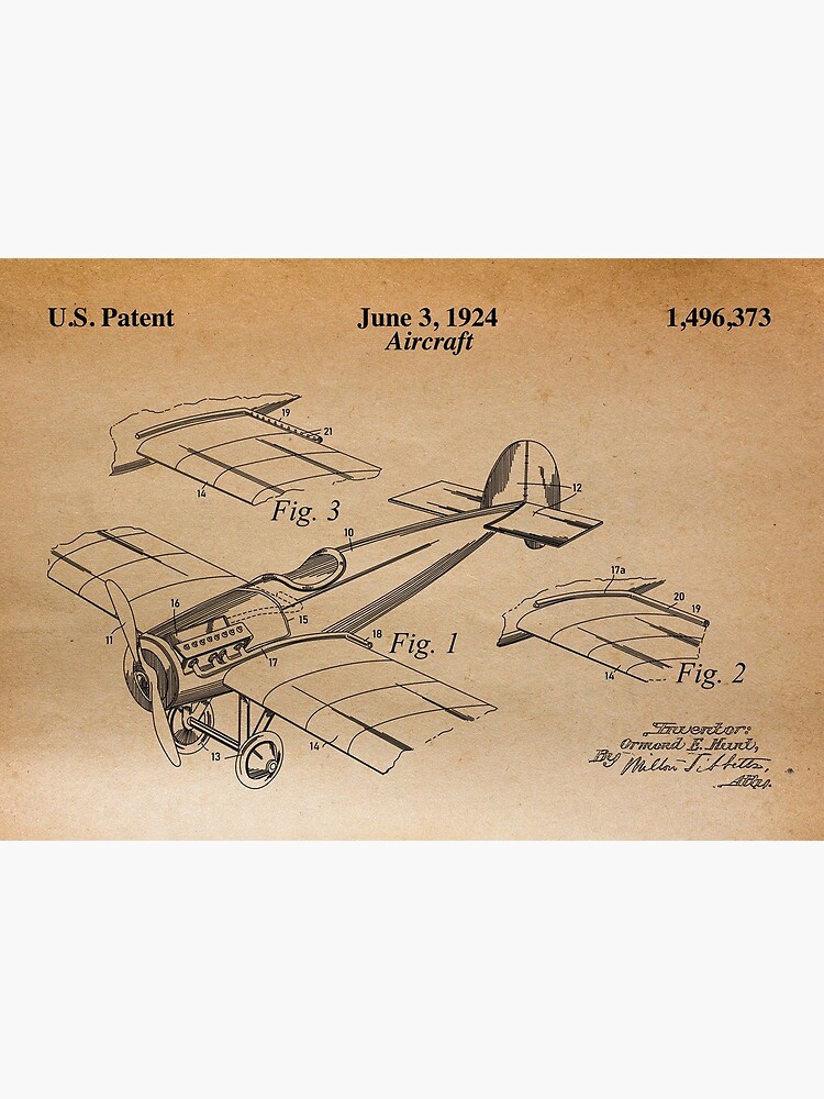 "1924 Old Vintage Aircraft Part Patent Drawing" Poster for Sale by