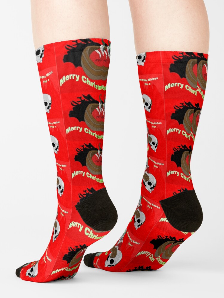 Thumbnail 4 of 5, Socks, Krampus wishes you a Merry Christmas designed and sold by EzrasTrinkets.