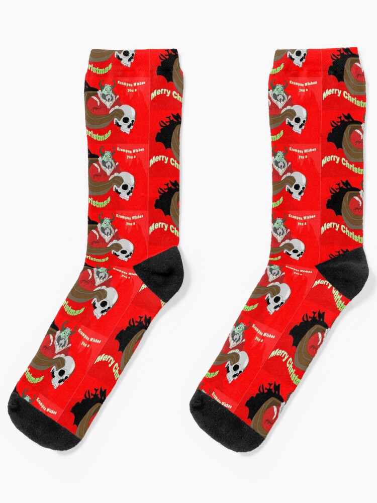 Thumbnail 1 of 5, Socks, Krampus wishes you a Merry Christmas designed and sold by EzrasTrinkets.