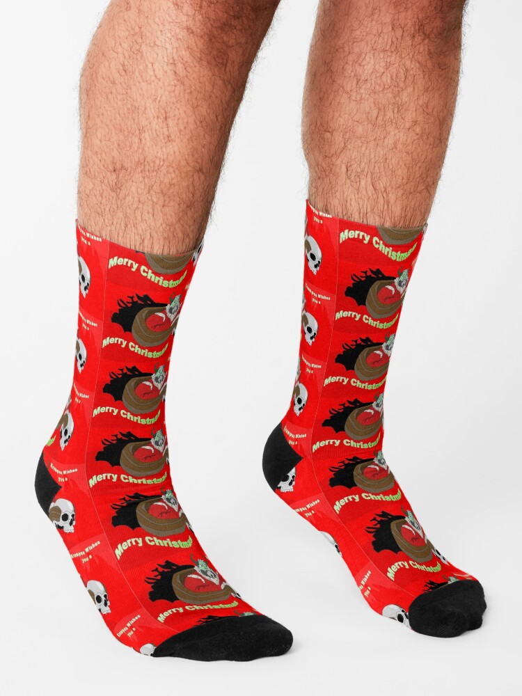 Thumbnail 3 of 5, Socks, Krampus wishes you a Merry Christmas designed and sold by EzrasTrinkets.