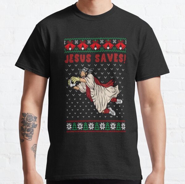 Jesus Saves Soccer Goal Keeper Ugly Christmas Sweater  Classic T-Shirt