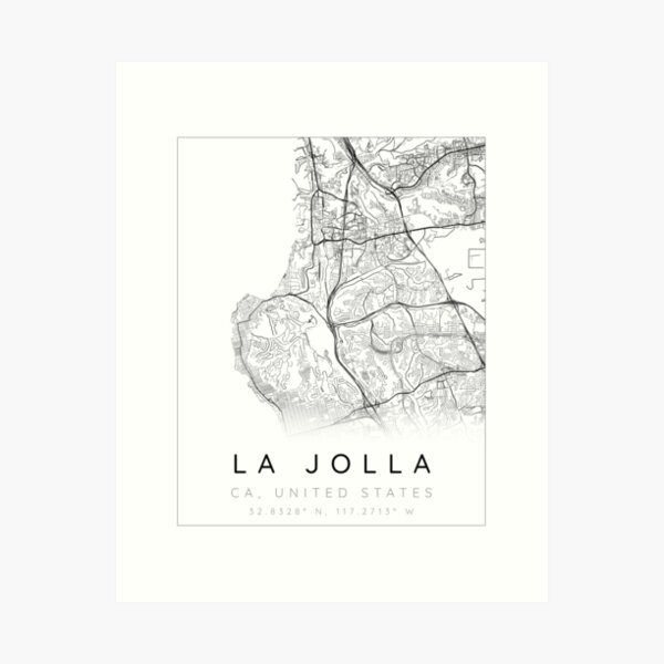 Aperçu de l'œuvre La Jolla map minimaliste en noir et blanc créée et vendue par DesireeVDA.
