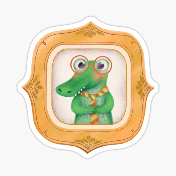 Funny framed Crocodile, whimsical and cute Sticker