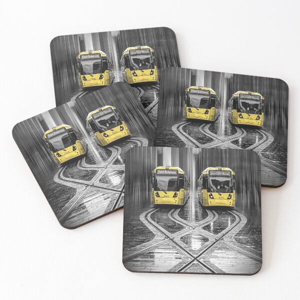 Item preview, Two Yellow Trams at Stop in Manchester designed and sold by Tony North.