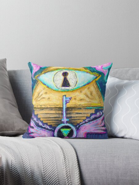 Artikel-Vorschau von Bunte Fantasiekunst mit Pyramide, Auge, Schlüssel und Schlüsselloch, Flügel im Impressionismus-Stil, designt und verkauft von Maria ehwas.