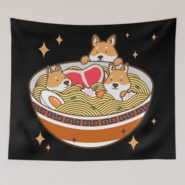 Item preview, Kawaii Dogs Eating Ramen Noodles Japanese Food Anime designed and sold by Paula Helit.