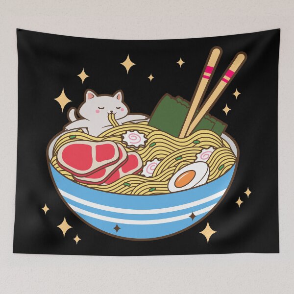 Item preview, Kawaii Cat Eating Ramen Noodles Japanese Food Anime designed and sold by Paula Helit.