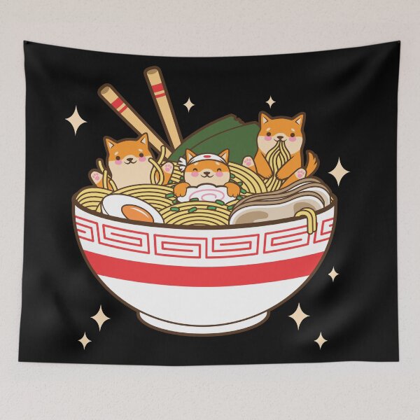 Item preview, Kawaii Dogs Eating Ramen Noodles Japanese Food Anime designed and sold by Paula Helit.