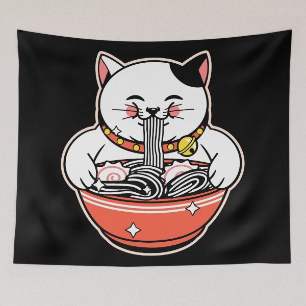 Item preview, Kawaii Cat Eating Ramen Noodles Japanese Food Anime designed and sold by Paula Helit.
