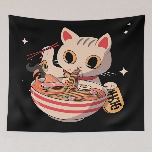 Item preview, Kawaii Cat Eating Ramen Noodles Japanese Food Anime designed and sold by Paula Helit.