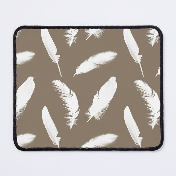 Item preview, White feather print on taupe  designed and sold by Marymarice.