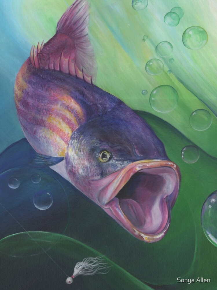 Large Mouth Sea Bass with Lure and Bubbles by sonyaann13