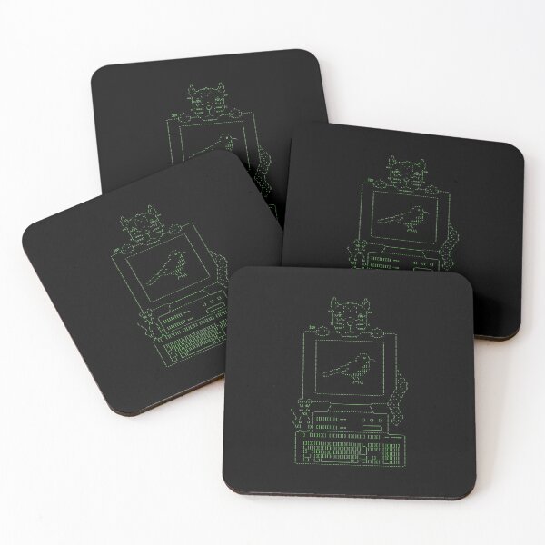 Item preview, Cat on computer screen with birds in and mouse Ascii Art designed and sold by CodingStore  ★★★★★.