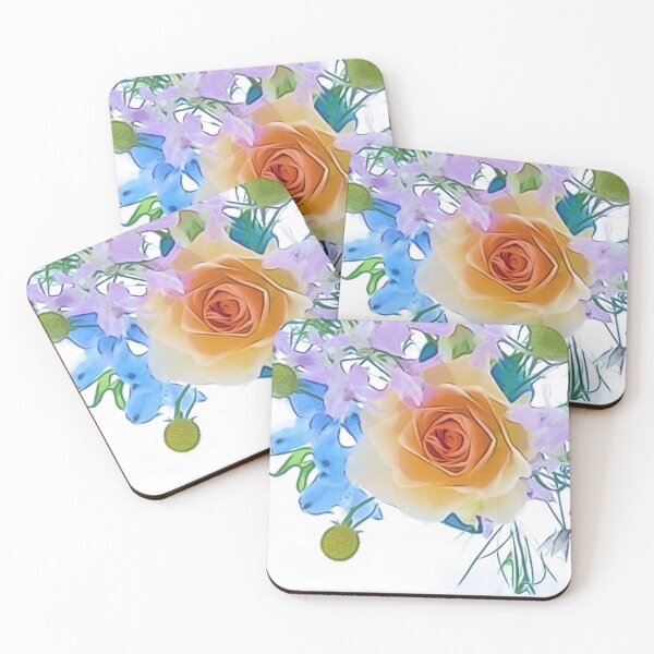 Item preview, Coral Rose with Pops of Green, Blue and Lavender Around designed and sold by IvaRenee.