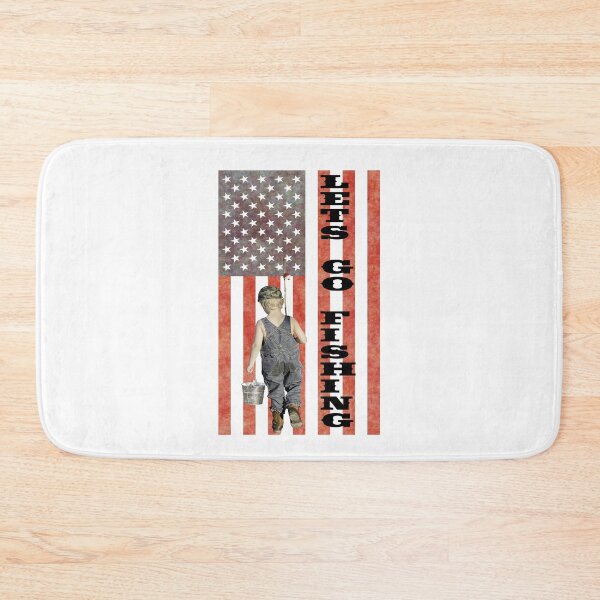 Item preview, Lets Go Fishing Flag USA Boy in Overalls Fishing Pole Bucket designed and sold by KeysTreasures.