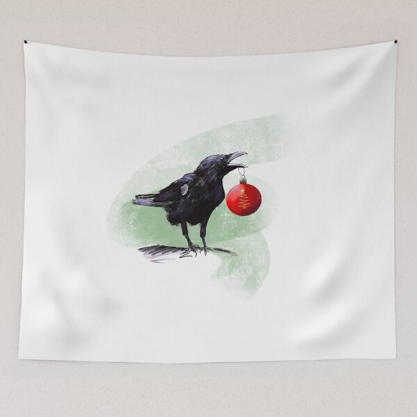Item preview, Holiday Raven Holding Christmas Ornament designed and sold by stephaniepeters.
