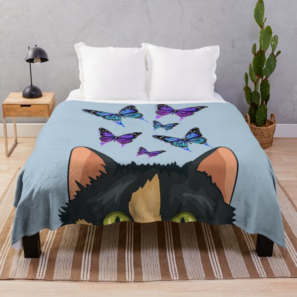 Item preview, funny black cat spying on butterflies designed and sold by Miaart365.
