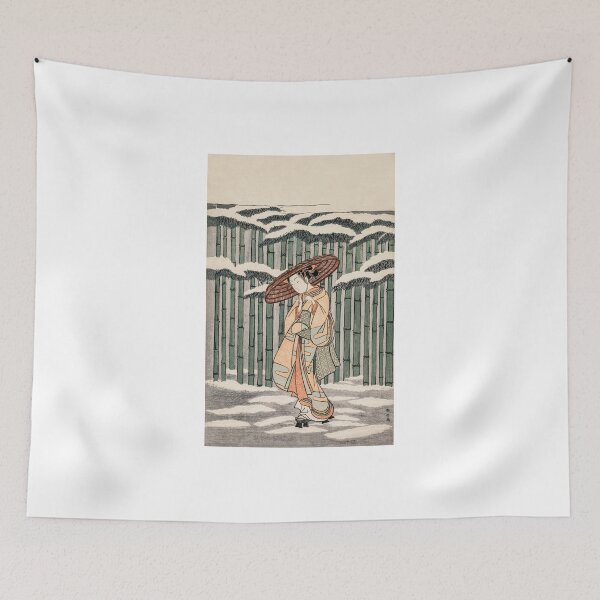 Item preview, Japanese Snowy Landscape - Geisha on a Snowy Evening on a Bamboo Path designed and sold by FrostMintStudio.