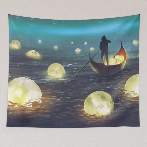 Item preview, night scenery man rowing boat among designed and sold by ARTS ZED.