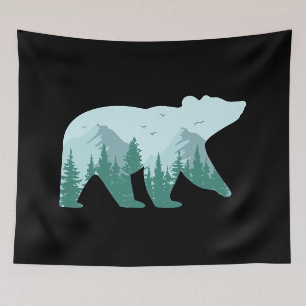 Item preview, Silhouette of A Bear Inside A Pine Forest With A Mountains designed and sold by franktact.
