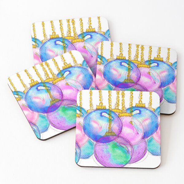 Item preview, Christmas baubles watercolor pink purple gold  designed and sold by handmadehipsters.