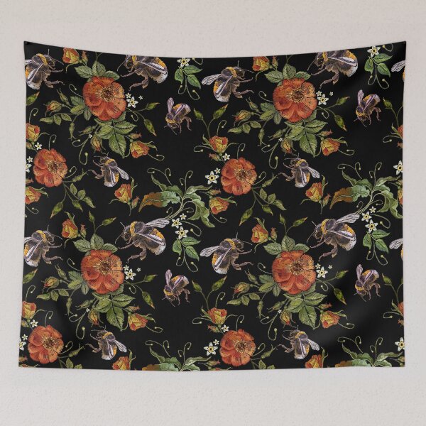 Item preview, Embroidery wild bee roses flowers  designed and sold by AletacStore.