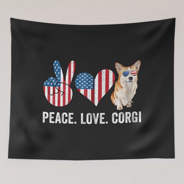 Item preview, Peace Love Corgi Dad Mom American Flag Corgi Dog Lover Owner designed and sold by DahlilaJo.
