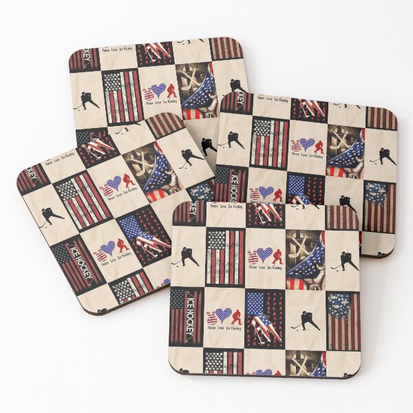 Item preview, Ice Hockey Vintage American Flag Patchwork designed and sold by AletacStore.