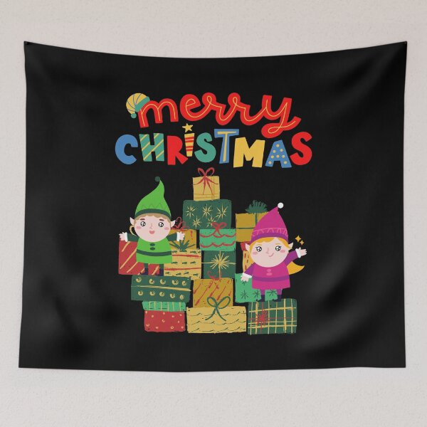 Item preview, Merry Christmas with elves and presents designed and sold by Scribblehound.