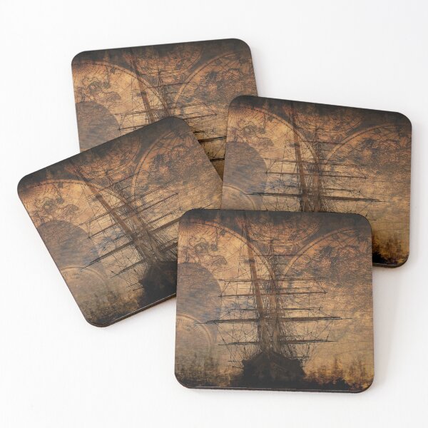 Item preview, Cutting the Waves - Clipper Sailing Ship and Old World Map designed and sold by NaturePrints.