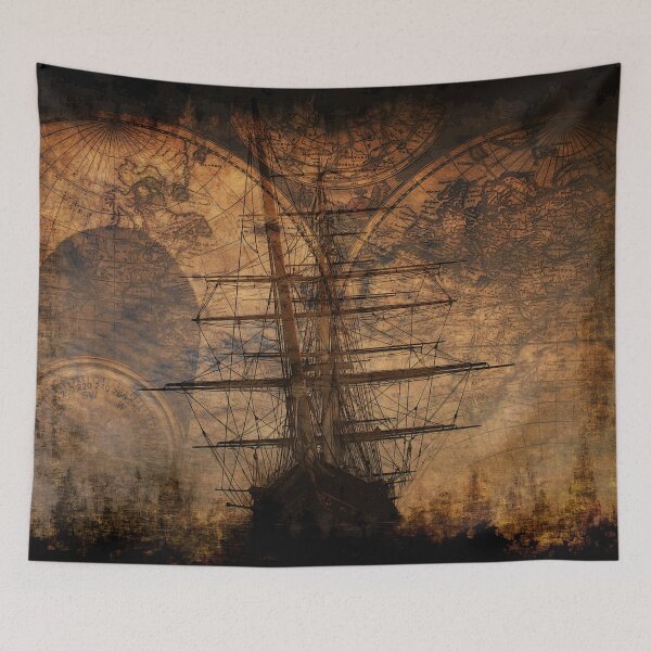 Item preview, Cutting the Waves - Clipper Sailing Ship and Old World Map designed and sold by NaturePrints.