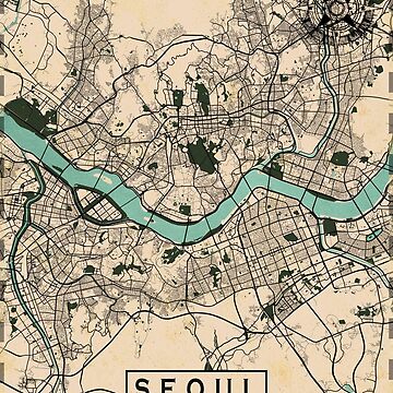 Artwork thumbnail, Seoul City Map of South Korea - Vintage by deMAP