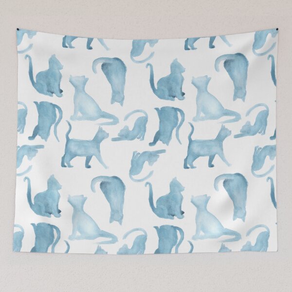 Item preview, Watercolor Cat Sillouettes - Blue designed and sold by PaintInTheNight.