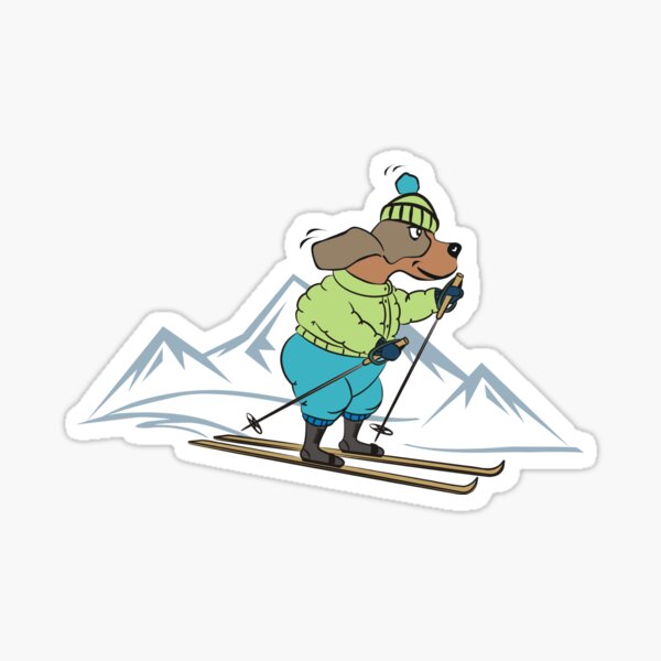 Cute Dog Skiing in the Winter Mountains Sticker