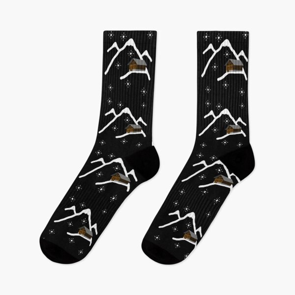 Item preview, Snowy mountain peaks and cozy mountain hut in winter designed and sold by Artstastic.