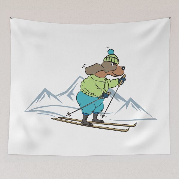 Item preview, Cute Dog Skiing in the Winter Mountains designed and sold by pixelspantry.