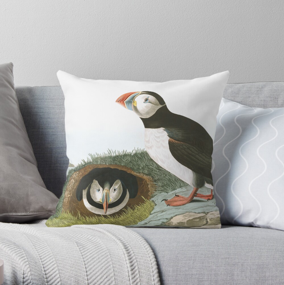 Atlantic Puffin - John James Audubon Throw Pillow