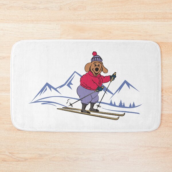 Item preview, Happy Cartoon Dog Skiing in the Winter Mountains designed and sold by pixelspantry.